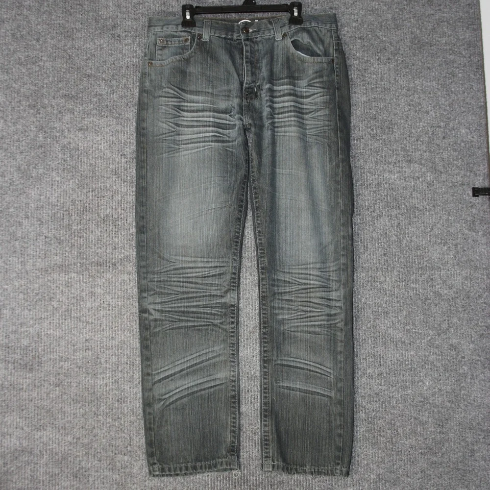 Kanguro Jeans Mens 34 Gray Embroidered Cross Y2K‎ Baggy Denim Retro